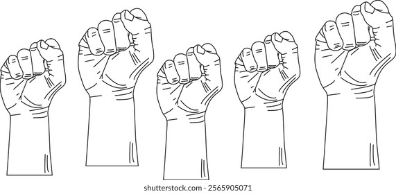 The line art illustration of the raise hand of human who has fighting spirit. 