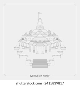 line art illustration of ram mandir ayodhya of India. English meaning Ram mandir temple.