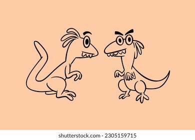line art illustration of raptor for kids, school props, education and t-shirt design