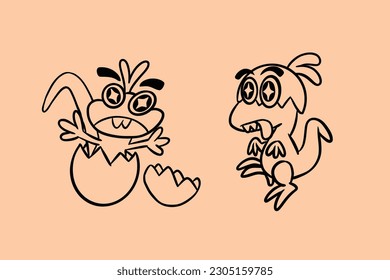 line art illustration of raptor for kids, school props, education and t-shirt design