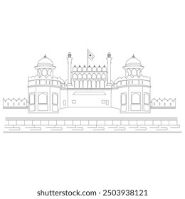 Line art illustration of Red Fort, Lal Qila. 