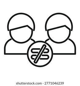 Line art illustration representing two businessmen facing each other with an inequality symbol between them