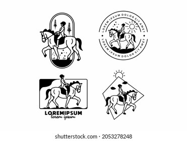 Line art illustration of riding horse design