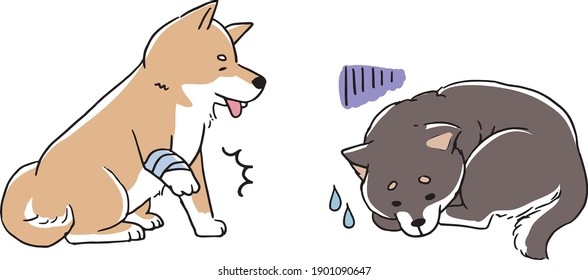 Line Art Illustration Set von Shiba Inu, krank wegen Knochenbrüchen und Verletzungen