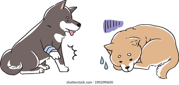 Line art illustration set of Shiba Inu who is sick due to broken bones and injuries