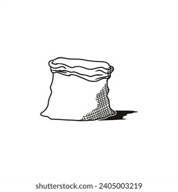 line art illustration with shadow of an opened sack for icon or logo