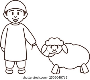 Ilustración de Shaun the Sheep y niños con líneas juguetonas y simples, que representan una escena caprichosa de la amistad en un estilo minimalista