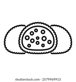 Line art illustration of a sliced mochi dessert, a popular japanese treat