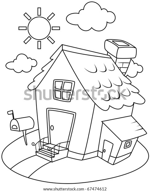 Line Art Illustration Small House Complete Stock Vector (Royalty Free ...