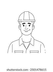 Ilustración del arte de la línea del icono sonriente del trabajador de la construcción. Día del Trabajo. Día del trabajador.

