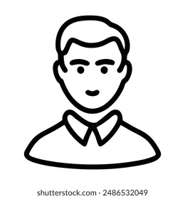 Line art illustration of a smiling man with short hair and a collared shirt. Vector illustration