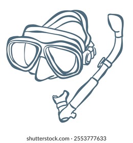 Line Art Illustration of Snorkel Mask. Vector Graphic.