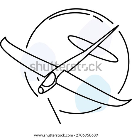 Line art illustration of a soaring glider plane in the sky