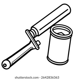 Line art illustration of a soldering iron and a cylindrical container, possibly solder or flux.  Perfect for electronics repair, DIY, or technical manuals.