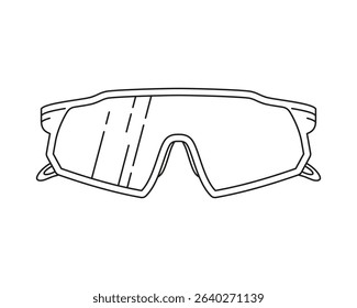 Line art illustration of sport sunglasses with a wraparound shield design, commonly used for cycling or outdoor activities.