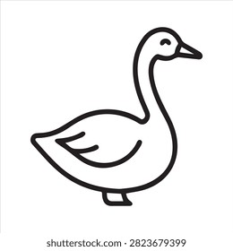 Line art illustration of a standing goose in profile.