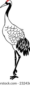 Line Art Illustration of Standing Japanese Crane (Tancho)
