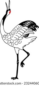 Line Art Illustration of Standing Japanese Crane (Tancho)
