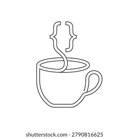 Line art illustration of a steaming coffee cup with a twig