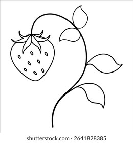 Line art illustration of a strawberry plant in a clean minimalist style ideal for organic design fruit artwork kitchen prints and healthy lifestyle promotional materials