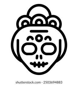 Line art illustration of a sugar skull with traditional ornaments celebrating the day of the dead