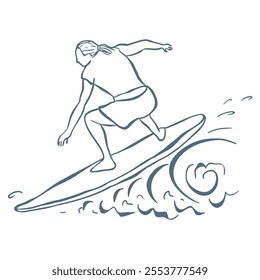 Line Art Illustration of Surfer. Vector Graphic.