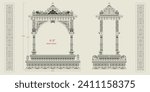 line art illustration of Temple inside gate and wedding Gate Background With Border 