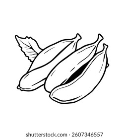 Line Art Illustration Of Three Bananas With Leaf