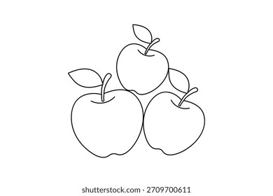 Ilustración de arte lineal de tres manzanas simples con ilustración de diseño de hojas
