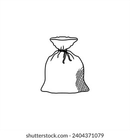 line art illustration of a tied sack for icon or logo