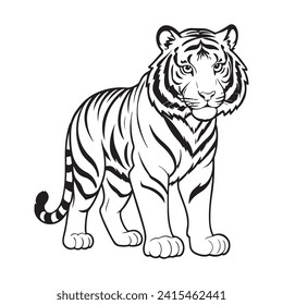 Line Art Illustration of a Tiger in Black and White