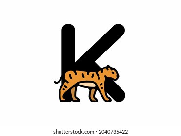Line art illustration of tiger with K initial letter design