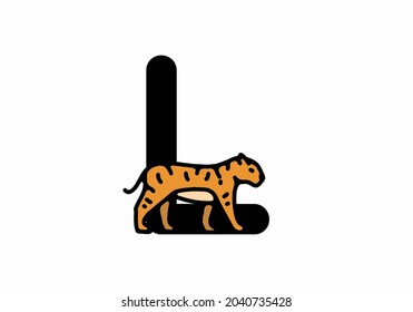 Line art illustration of tiger with L initial letter design