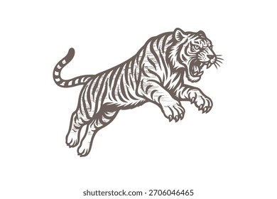 line art illustration of a tiger pouncing