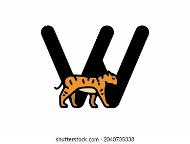 Line art illustration of tiger with W initial letter design