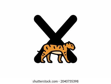 Line art illustration of tiger with X initial letter design