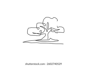 line art illustration of a tree symbolizing global warming, climate change, and environmental impact.