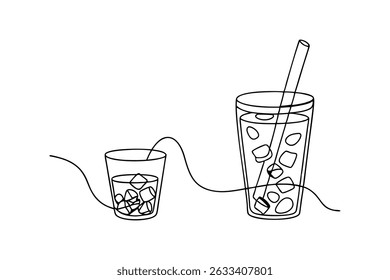 Line Art Illustration Of Two Ice Filled Glasses With A Single Stroke