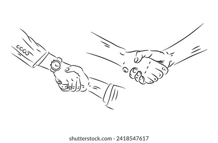 line art illustration of two people shaking hands