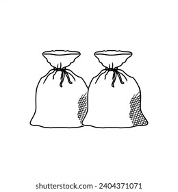 line art illustration of two tied sacks for icon or logo