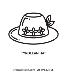 Line Art Illustration Tyrolean Hat Floral Design vector