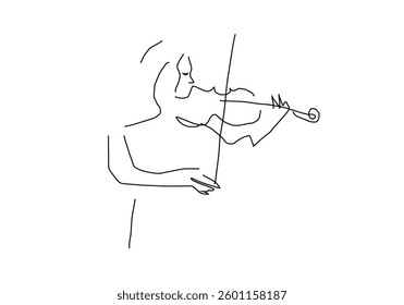 Line art illustration of a violin icon, designed with simple and elegant strokes.