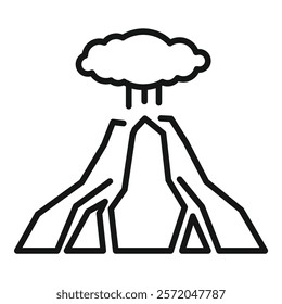 Line art illustration of a volcano erupting, spewing ash and smoke into the air