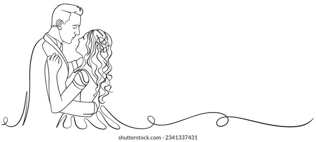 Line art illustration of wedding couple