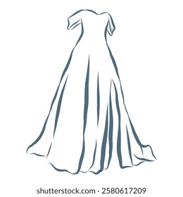 Line Art Illustration of Wedding Dress. Vector Graphic.