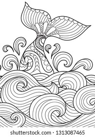 Line art illustration of whale tail for illustration,printing, adult coloring book and other design element. Stock Vector