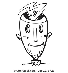 Line art illustration of a whimsical cartoon character in a doodle style, emphasizing creativity and playfulness. The monochrome design adds a charming and minimalist aesthetic