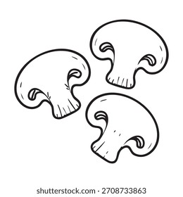 Line art illustration of a white button mushroom, drawn in a clean minimal outline style. Perfect for botanical designs, food graphics, culinary elements, and natural organic themes.