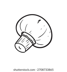 Line art illustration of a white button mushroom, drawn in a clean minimal outline style. Perfect for botanical designs, food graphics, culinary elements, and natural organic themes.