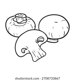 Ilustración de arte lineal de un hongo de Botón blanco, dibujado en un estilo de contorno mínimo limpio. Perfecto para diseños botánicos, gráficos de alimentos, Elementos culinarios y temas orgánicos naturales.